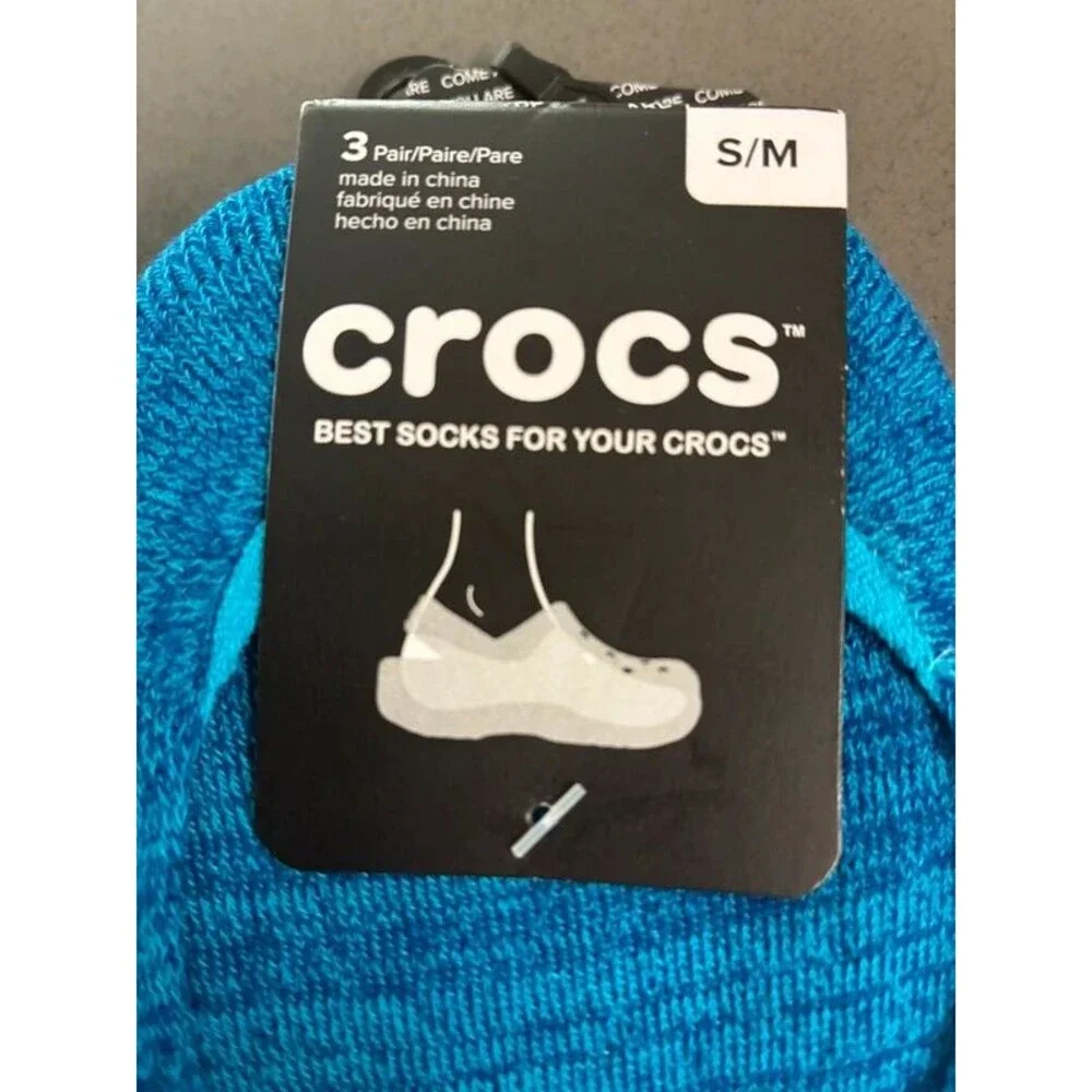 Crocs Unisex S/M Blue Footie Hidden Liner Socks 3-Pack Womens 5-10/Mens 5-8